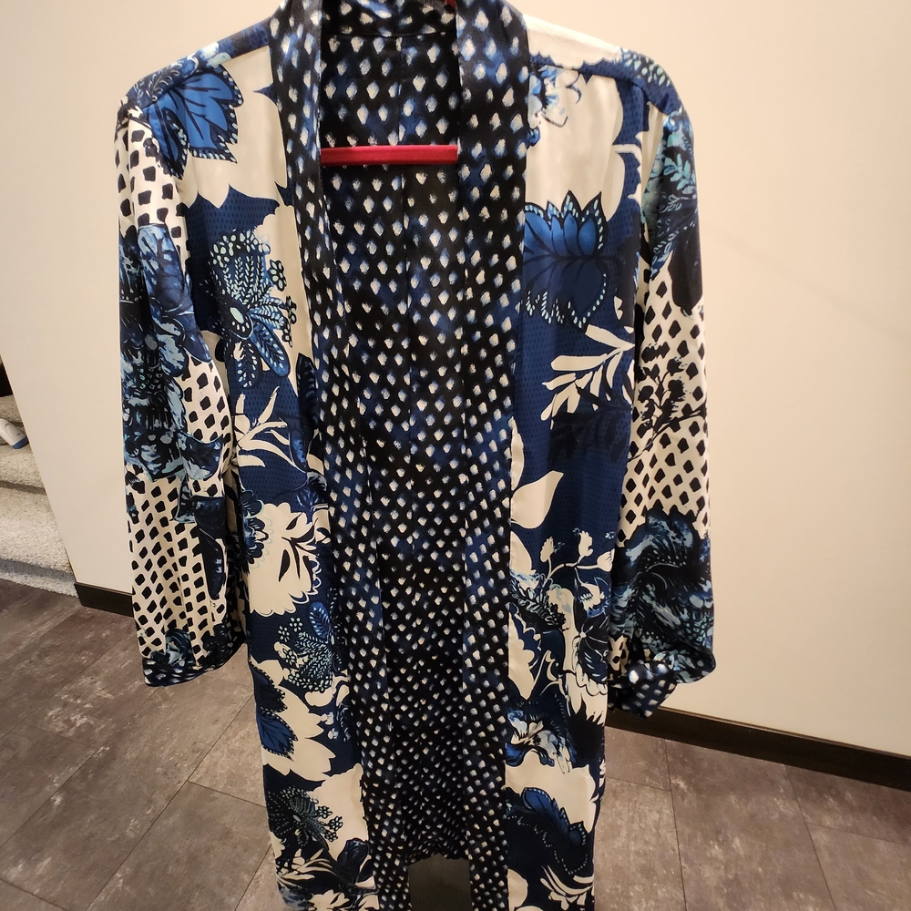 Reversable duster cardigan floral and poka dot patterns